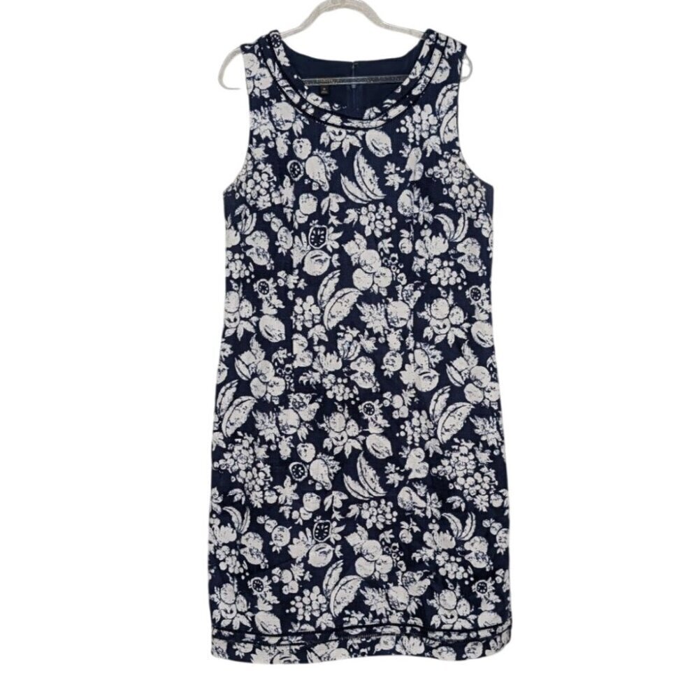 Talbots Fruit Dress Womens Size 10 Blue Bananas Citrus Cotton Stretch Sleeveless
